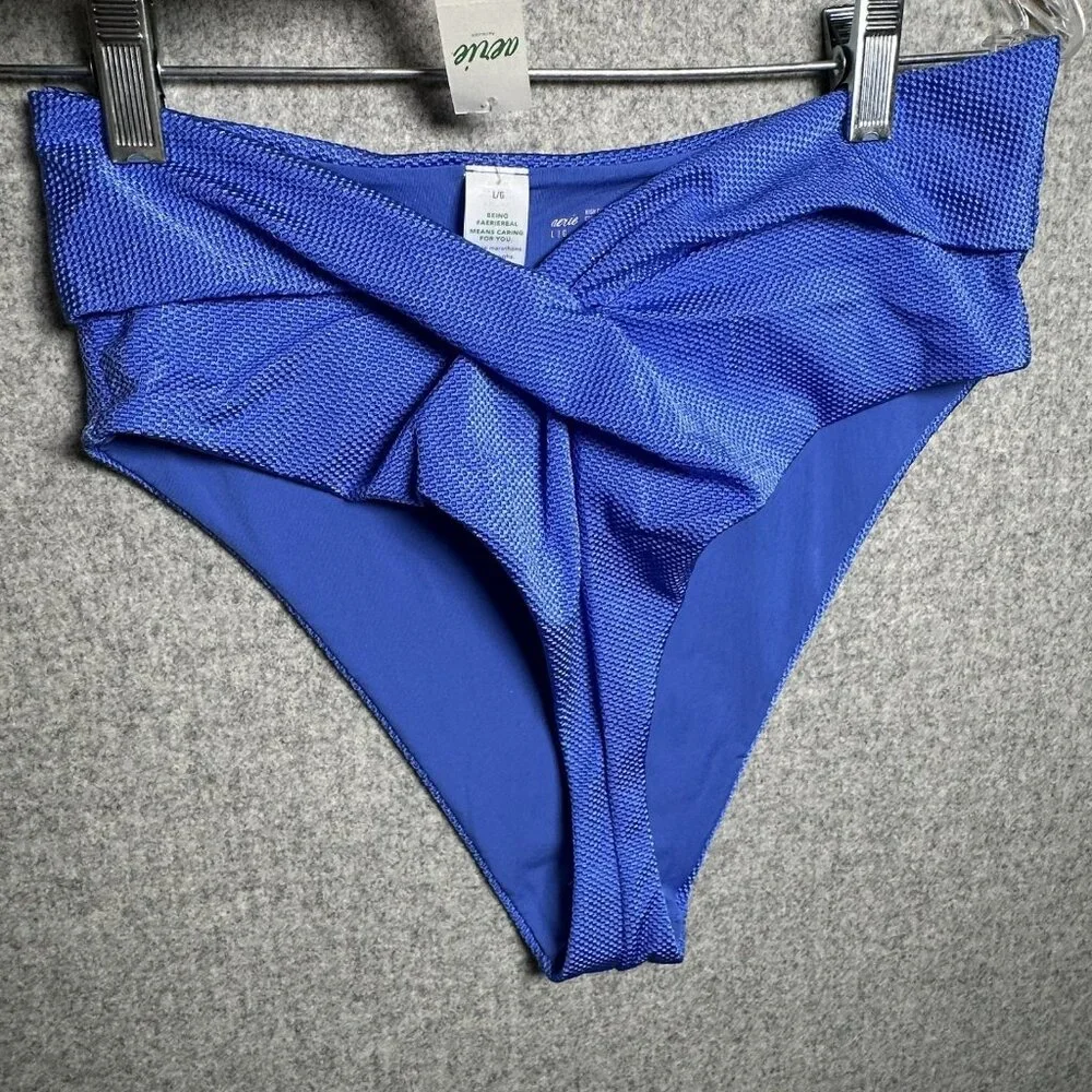 Aerie Large High Cut Cheeky Swim Bikini Bottom Blue Summer NWT Bathing‎ Suit